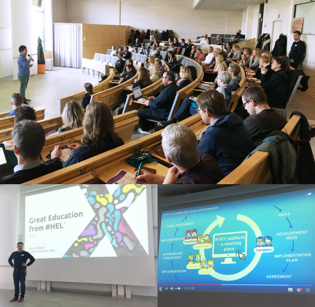 Publiken på EdTest lyssnade intresserat när Peter Skog från Kikora presenterade deras smarta matteverktyg och när Niko Lindholm från xEdu berättade om den finska skolans framgångsrika digitaliseringsarbete.